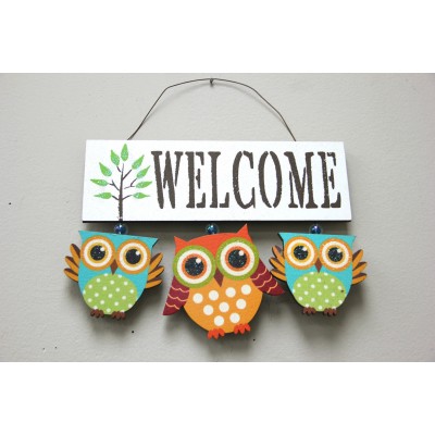 Wooden Owl Welcome Sign Door Decor Hanging Cute Baby Owl Wall Decorations   162023562327